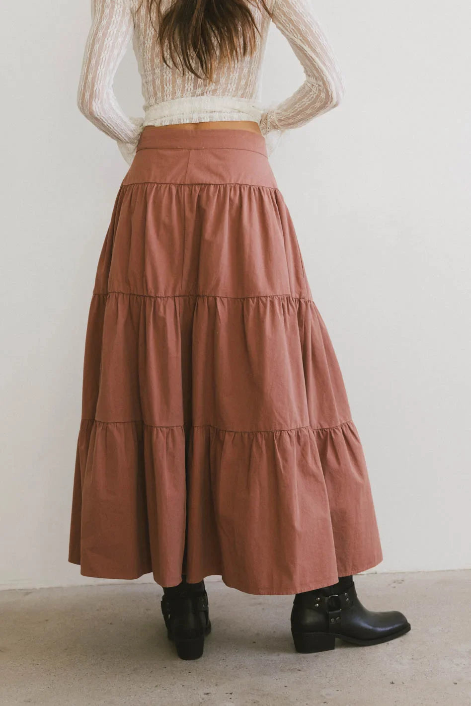 Plain skirt maxi tiered skirt in mauve