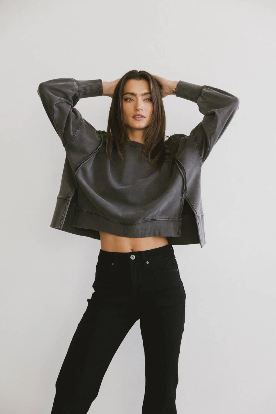 Both sides slit sweater in grey