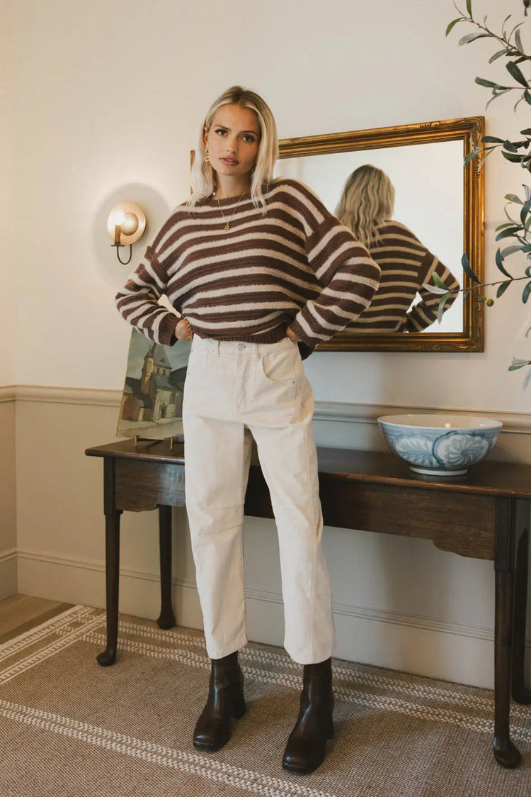 High rise corduroy pant in cream