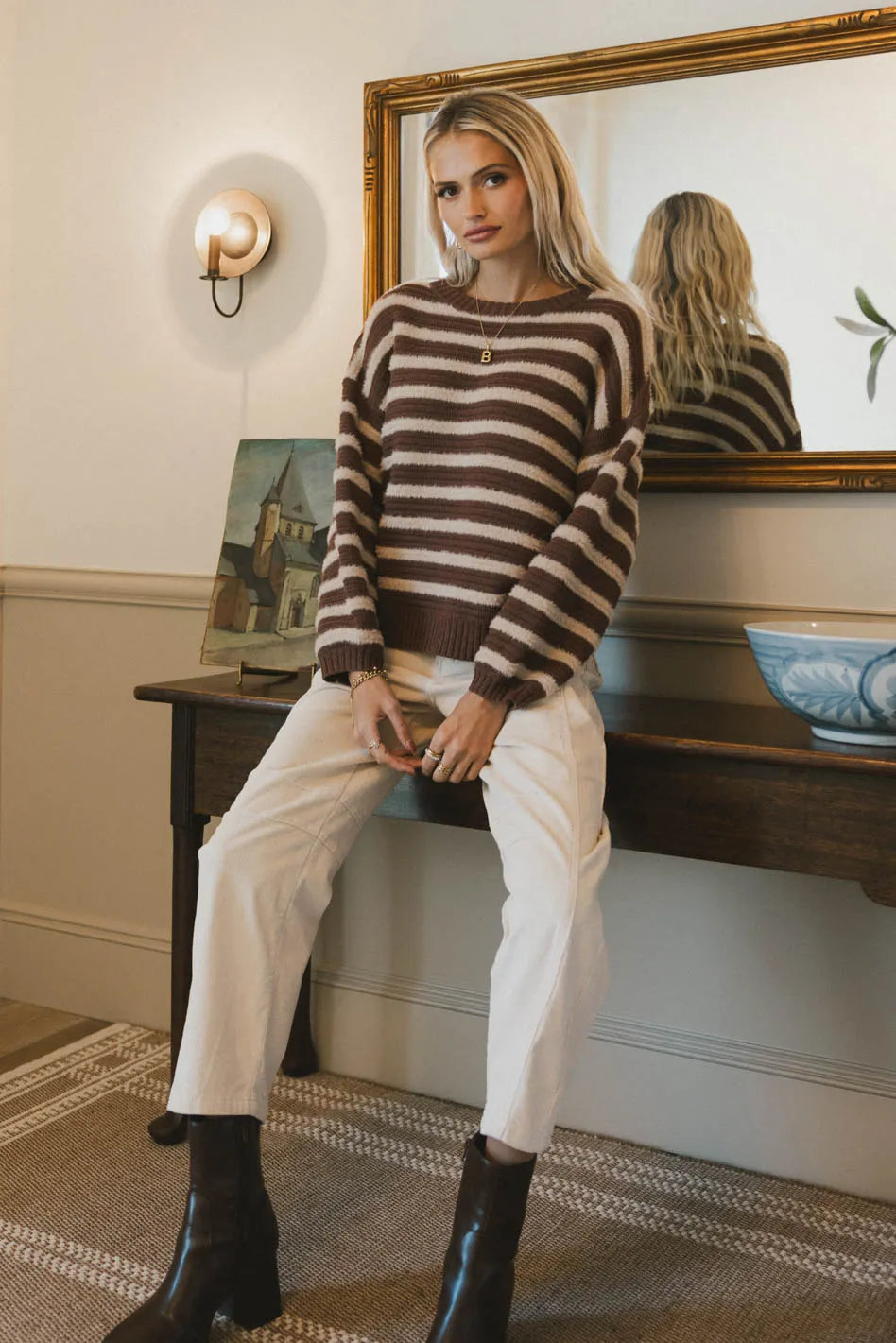 Long sleeves sweater in brown