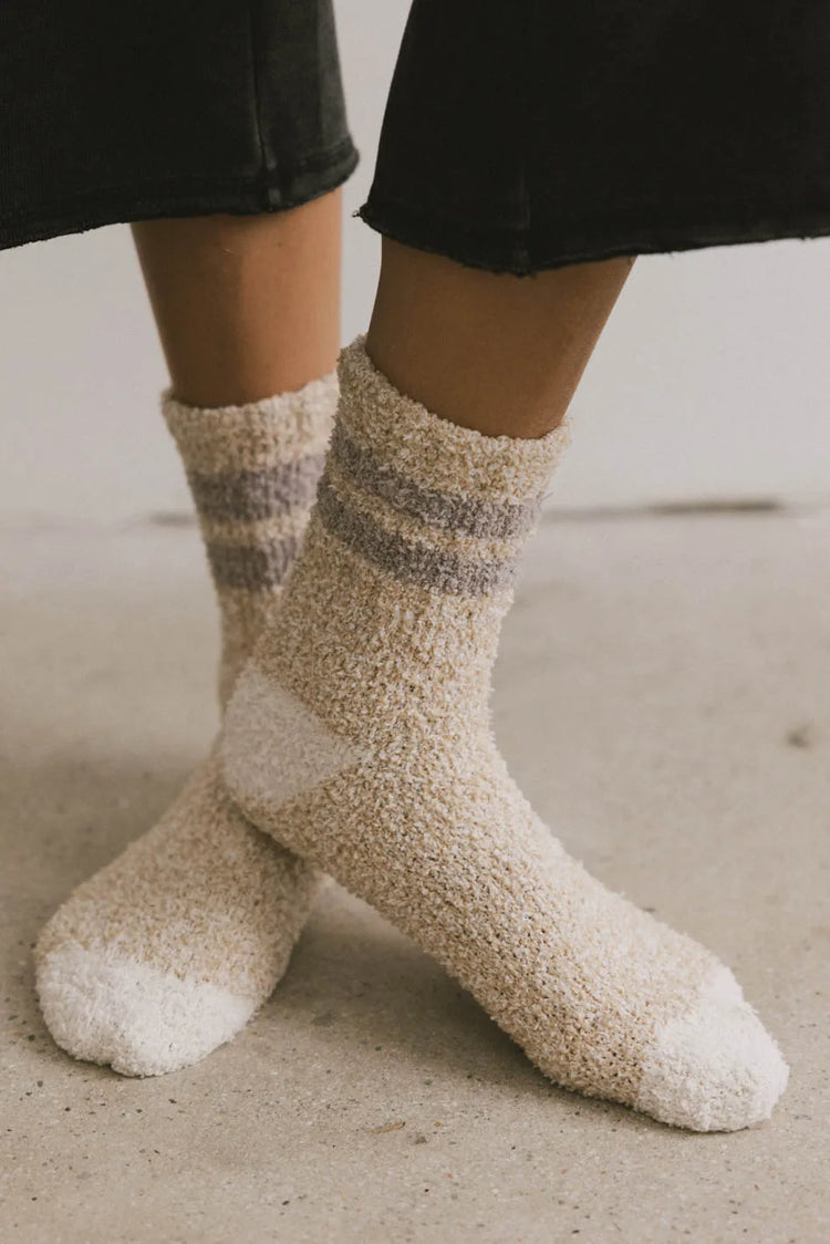 Fuzzy socks in beige