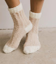 Fuzzy Contrast Socks in Beige