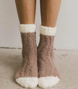 Fuzzy Contrast Socks in Brown