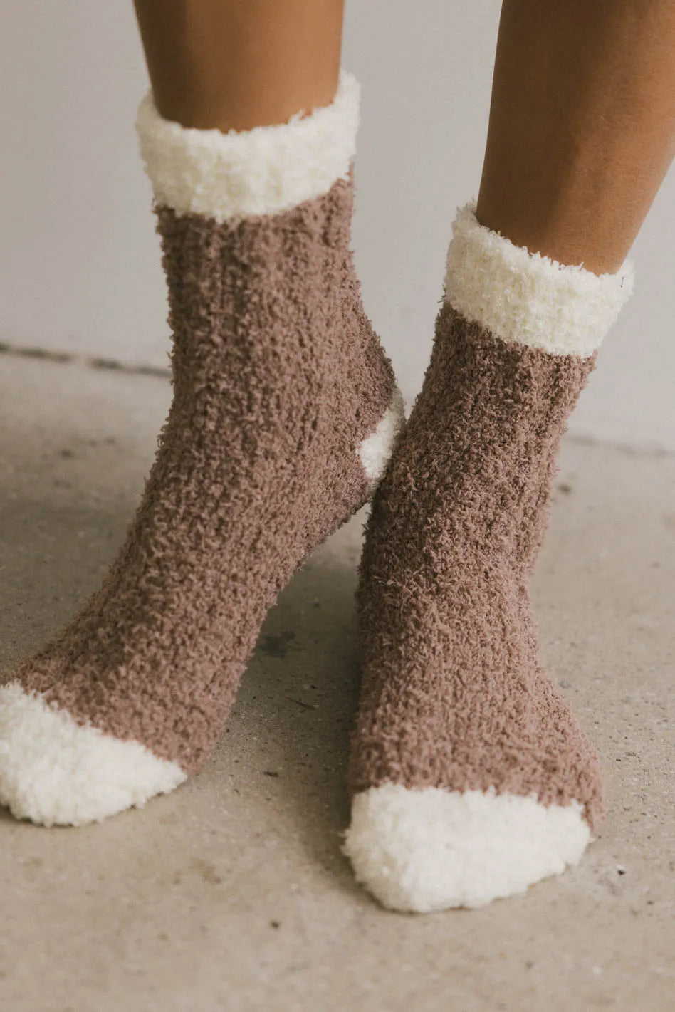 Fuzzy socks in brow