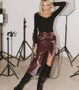 Front slit skirt in burgundy