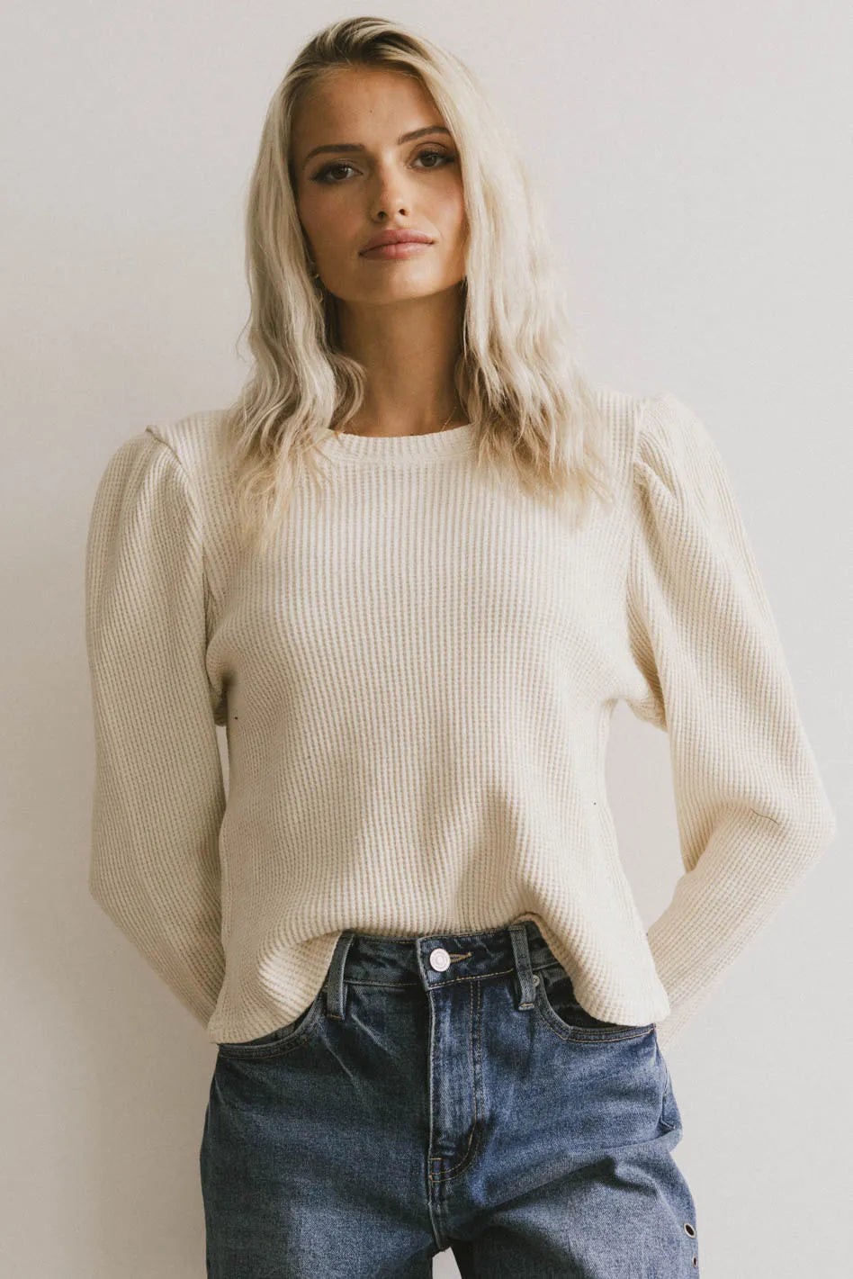 Round neck waffle top