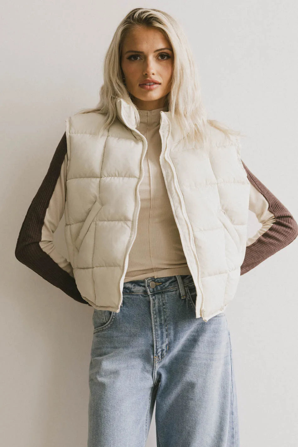 Quilted vest in cream