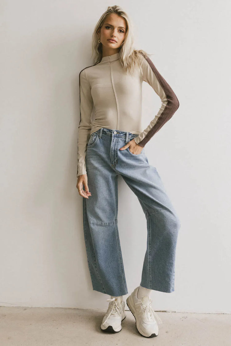Mock neck top in beige