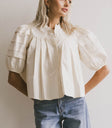 pleated short sleeve blouse