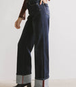 Rolled hem bottom denim in dark blue