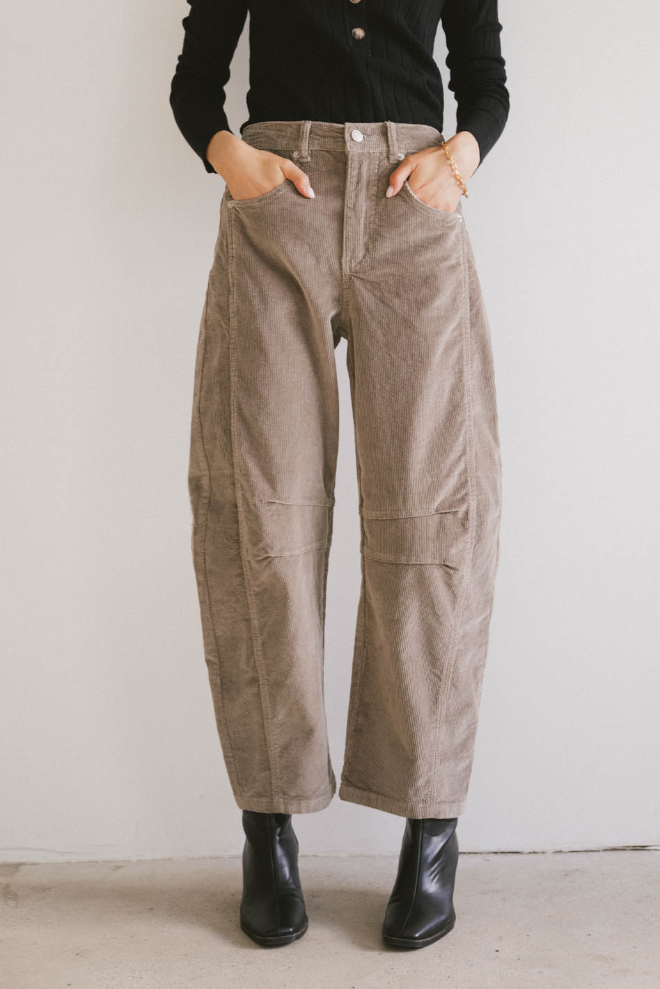 corduroy pants in taupe