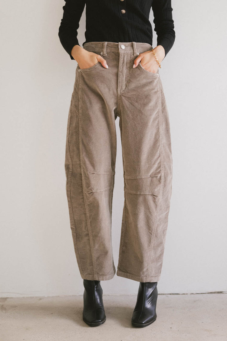 corduroy pants in taupe