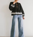 Stariana Embroidered Tie Blouse in Black
