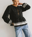 Stariana Embroidered Tie Blouse in Black