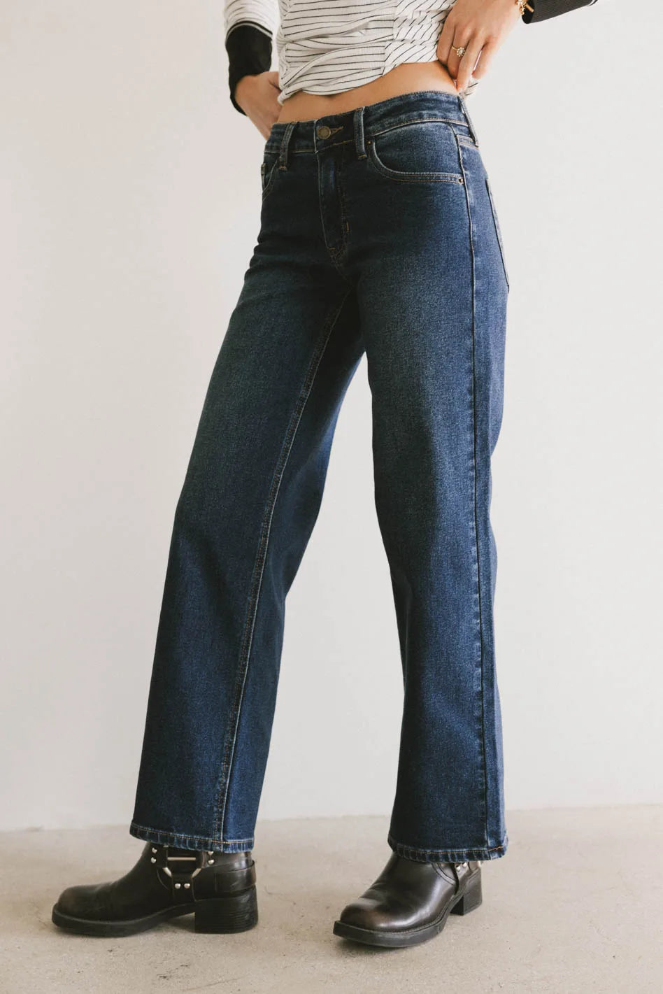 High rise denim in dark wash