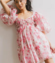 Puff sleeves dress in multi color