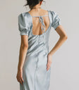 Adjustable tie back dress in light blue