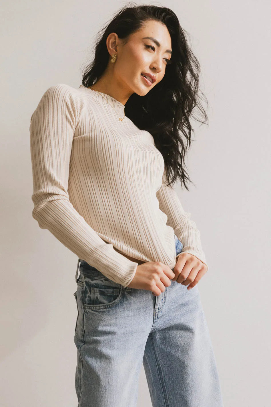 Mock neck top in beige
