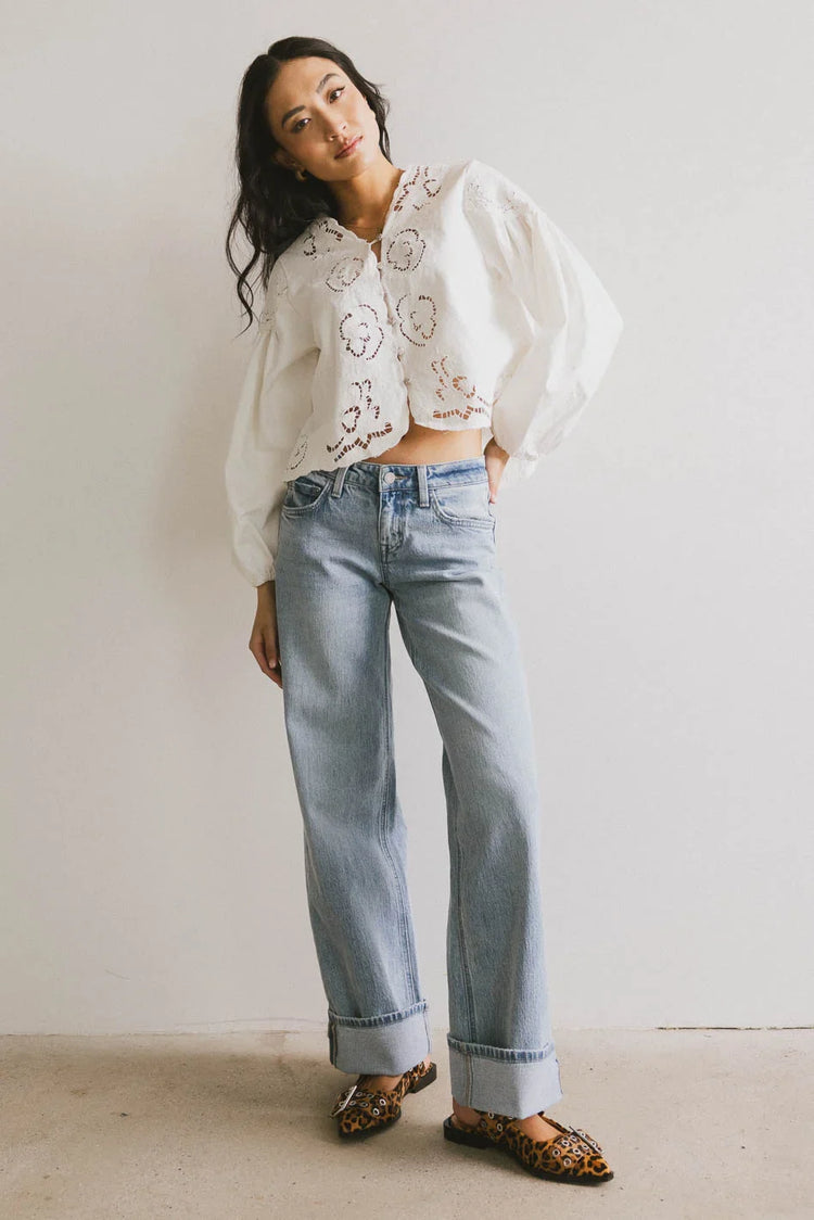 Denim top in white