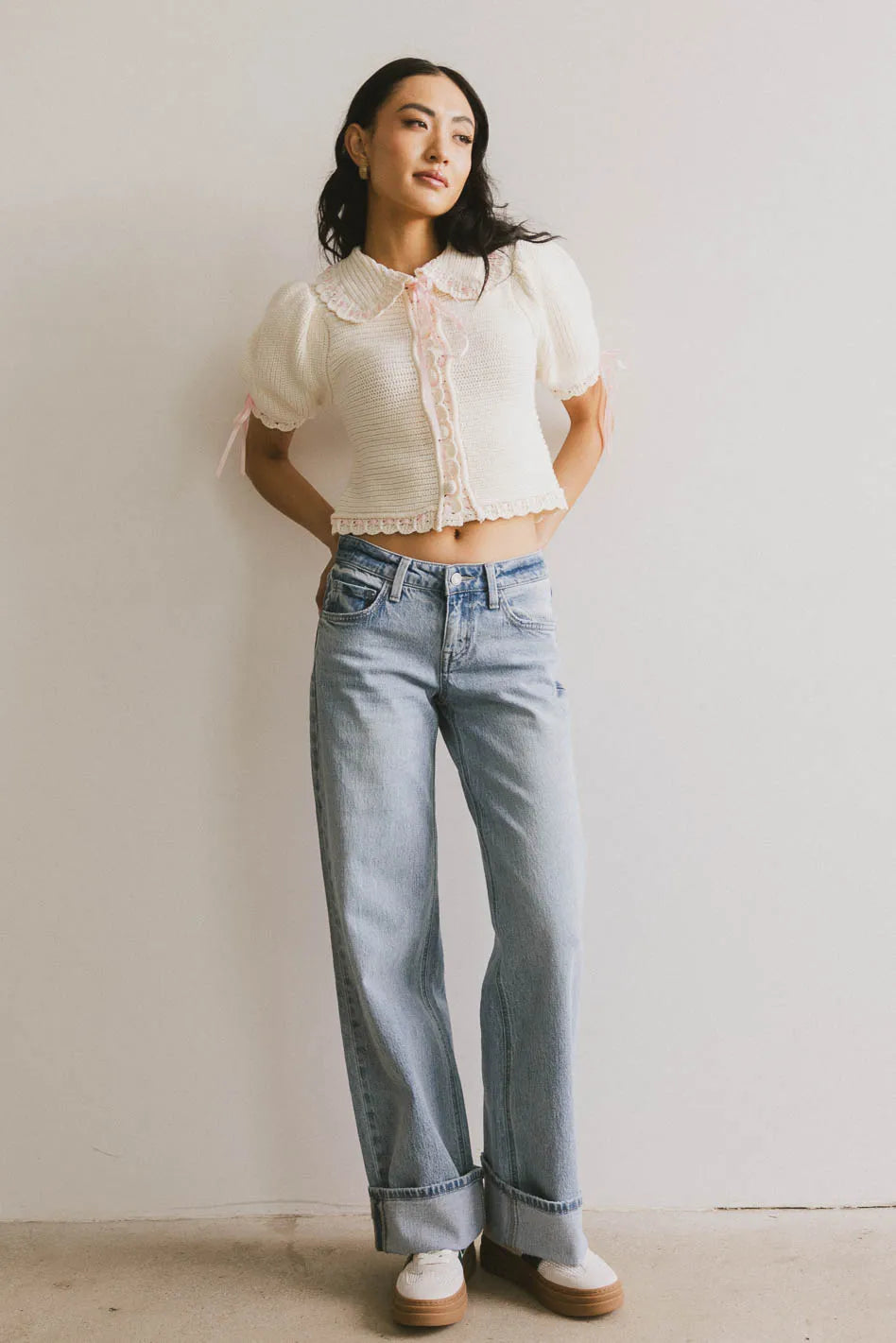 High rise denim jeans in light wash