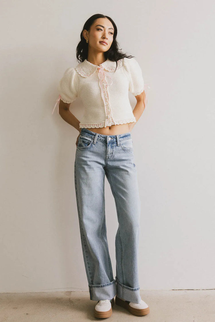 High rise denim jeans in light wash