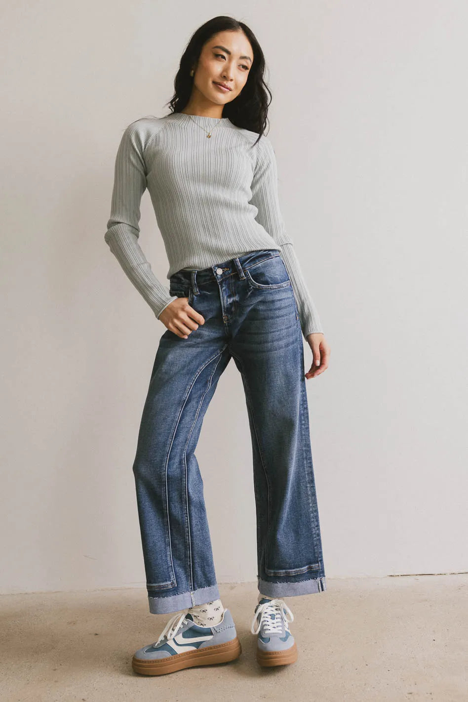 High rise denim in medium wash