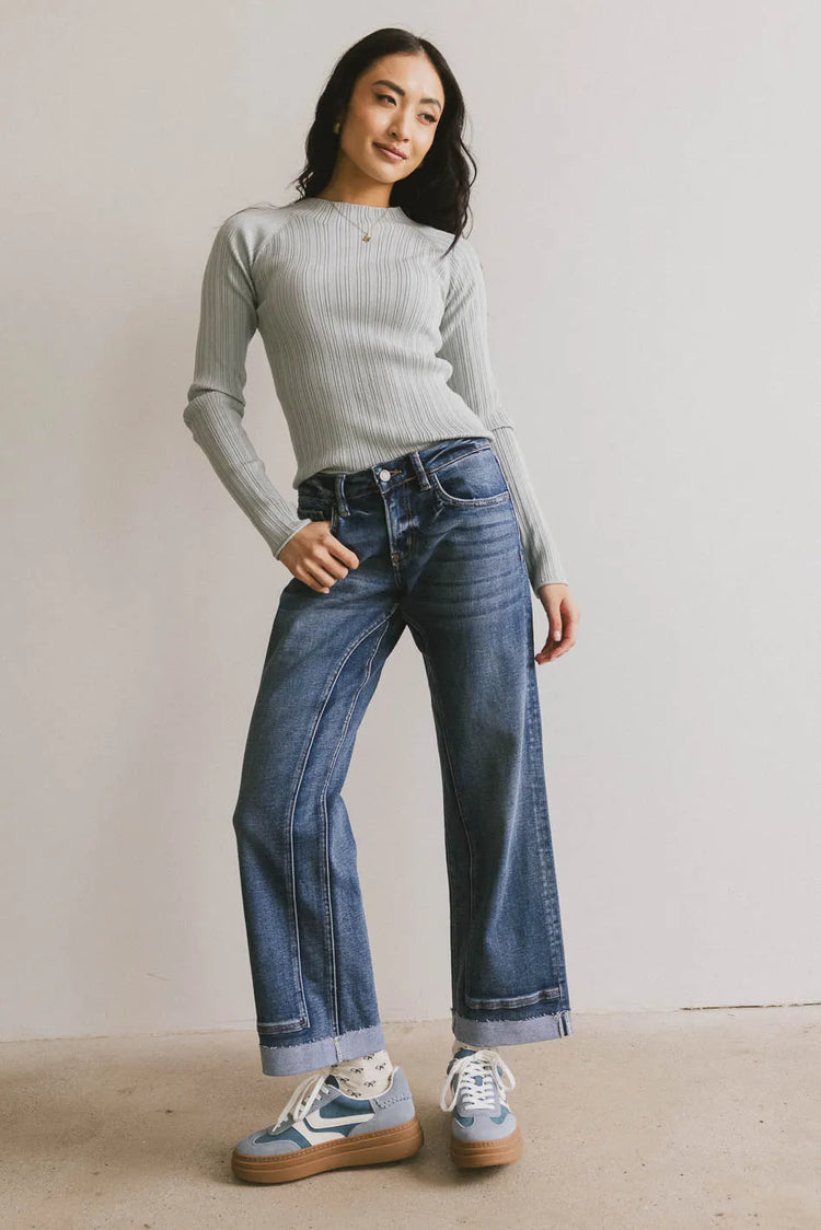 High rise denim in medium wash