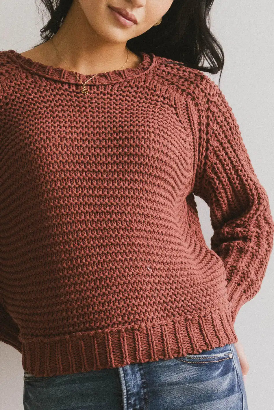 Cable knit top in rust