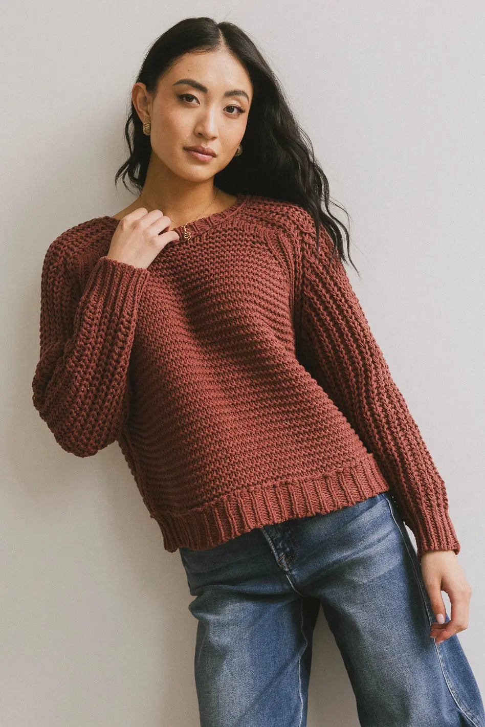 Round neck sweater in rust