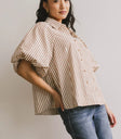 Puff sleeves striped top in mocha