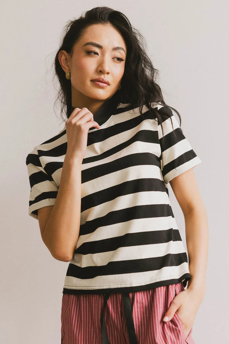 Mock neck styled top in black