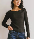 Gemma Sheer Ribbed Top in Black