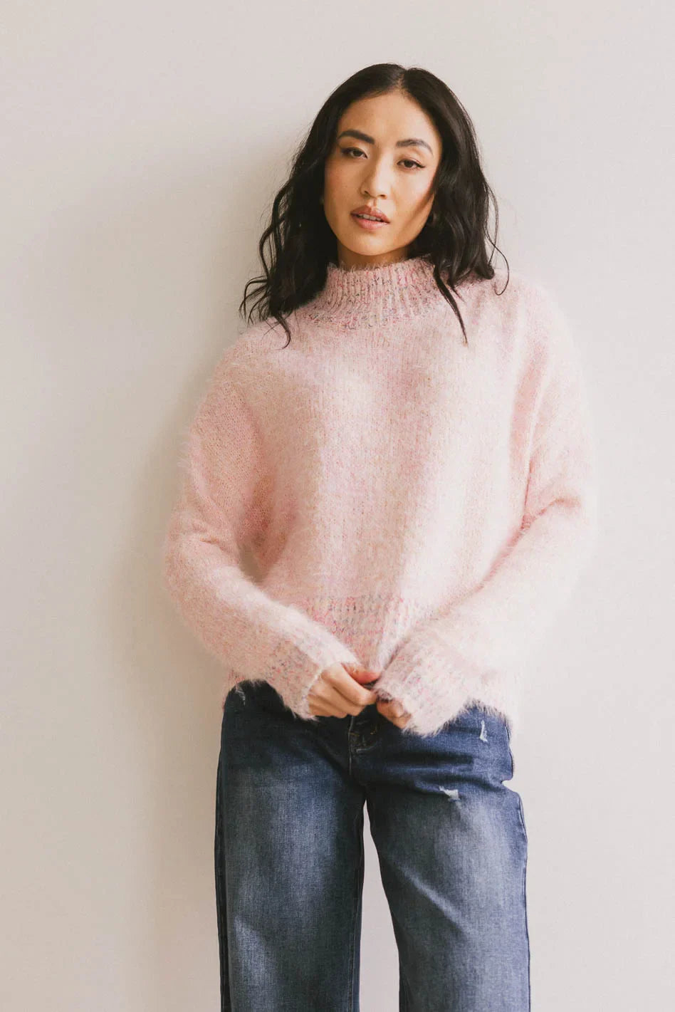 Mock neck sweater in pink