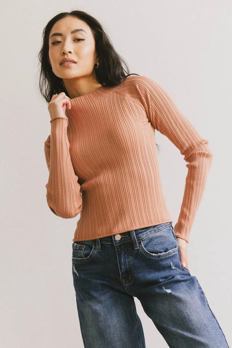 Mock neck top in clay