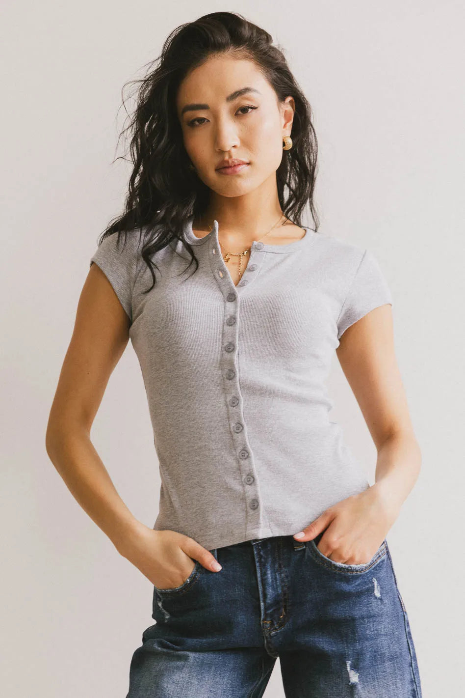 Button up top in grey