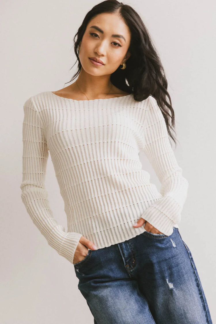 Striped sheer top in white