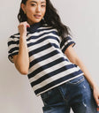 Mock neck style striped top in navy