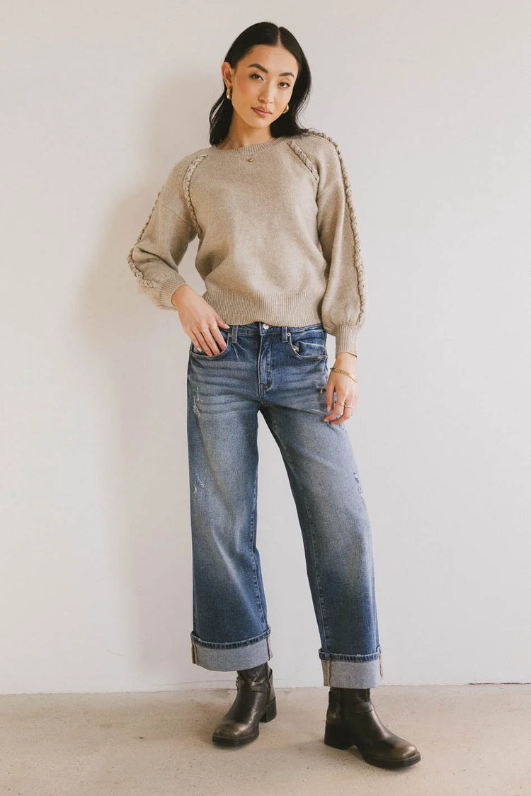 Round neck top in tan