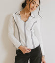 collared v neck top with contrast detail