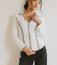 collared long sleeve top in white black