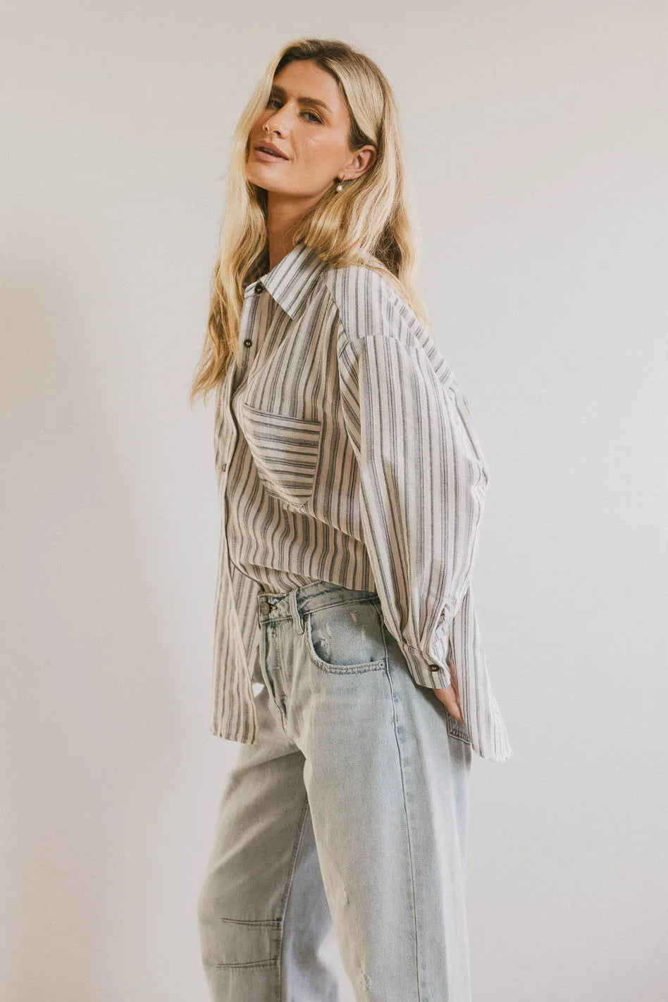 Woven blouse in denim stripe