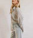 Woven blouse in denim stripe