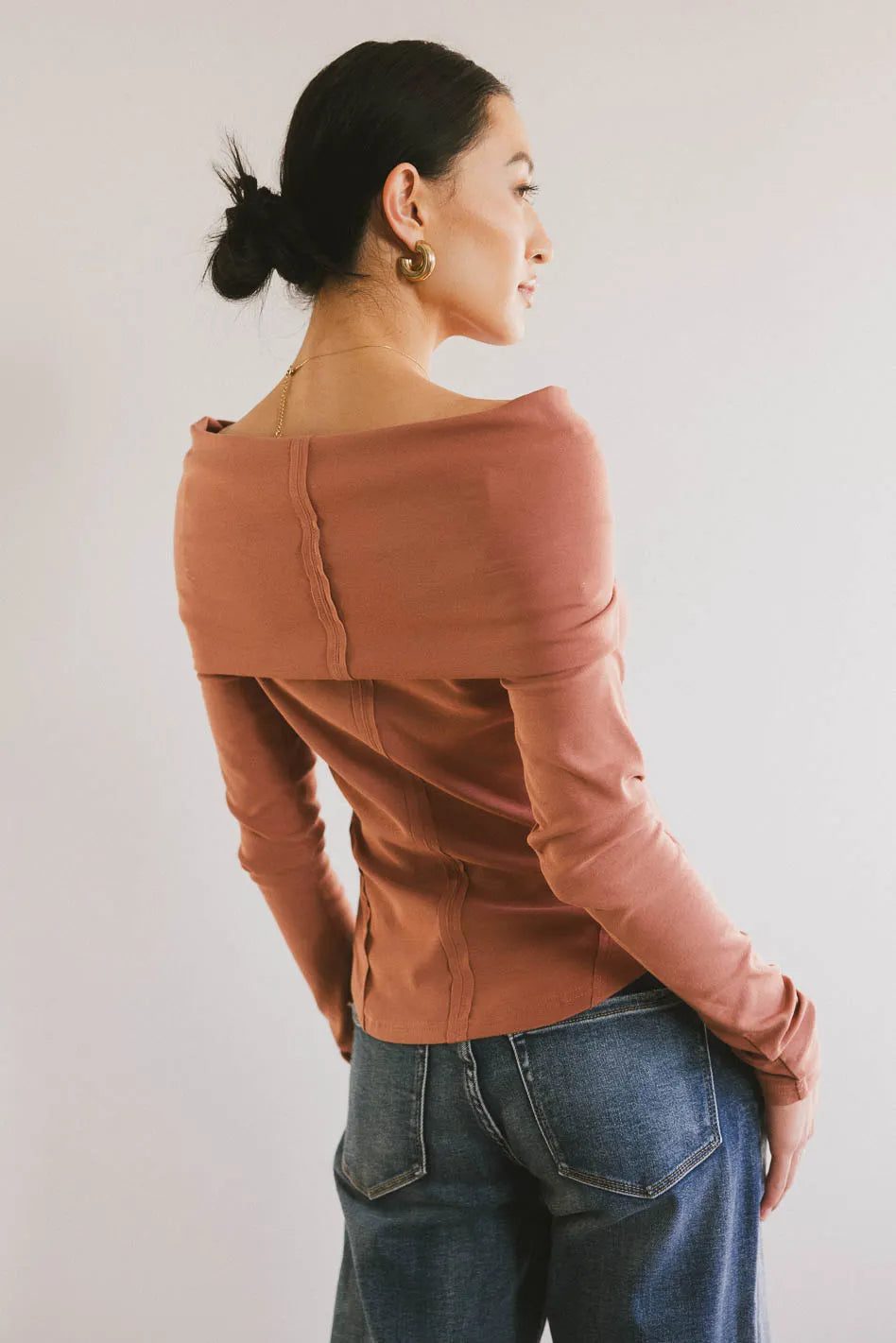 Plain color top in terracotta