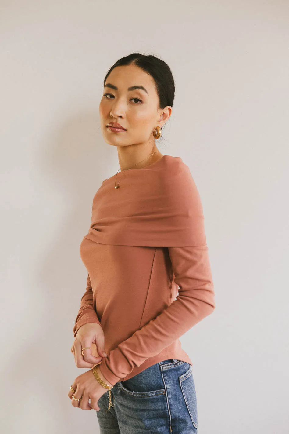 Long sleeves top in terracotta