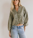 sage puff sleeve blouse
