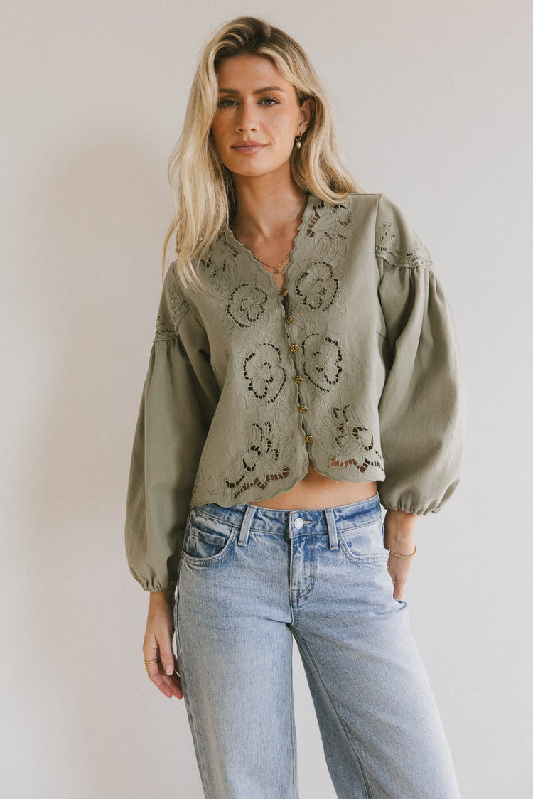 sage puff sleeve blouse