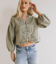 button front blouse in sage
