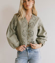 embroidered detail sage blouse