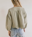 long sleeve sage top with puff sleeves