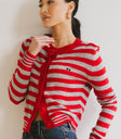 grey and red striped cherry cardigan